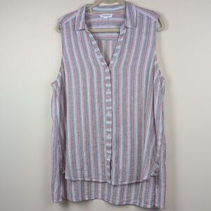 Beachlunchlounge Mixed Stripes Sleeveless Button-Up High Low Hem Top Size XL